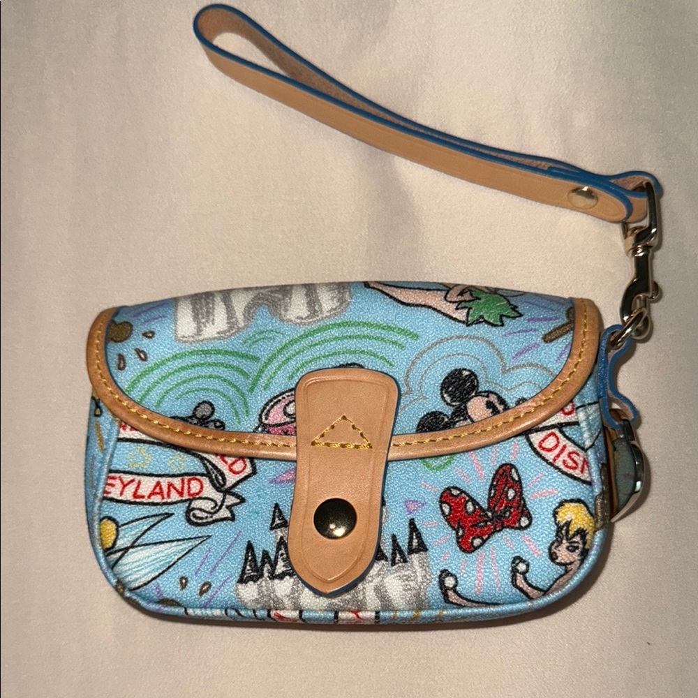 Disney Dooney & Bourke Blue Tan Artistic Clutch Wristlet